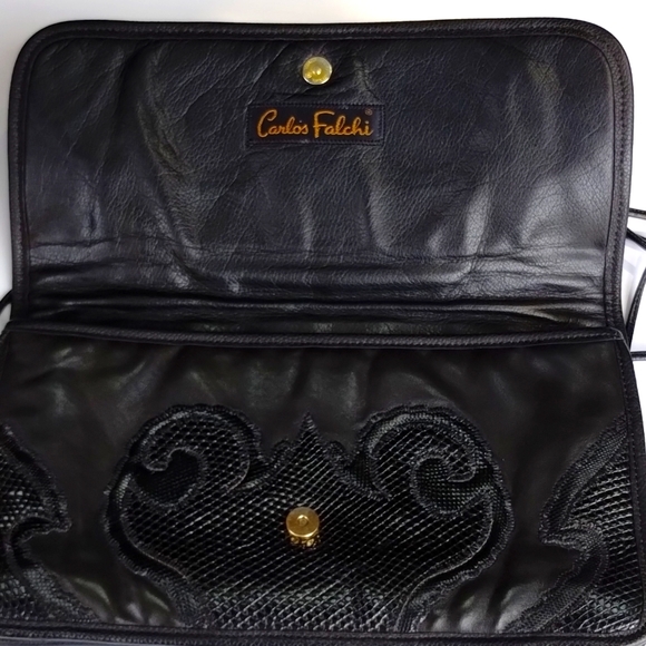 Carlos Falchi Authentic Vintage black leather convertible clutch purse - Picture 8 of 10